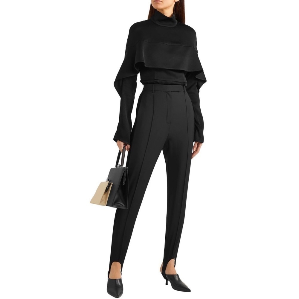 Ellery Cassandra Lace Trimmed High Rise Waist Stirrup Pants Black Casual Work